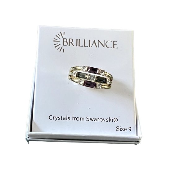 NIB NWT Brilliance Swarovski Mulit-Row Baguette Ring Green Purple Gold M… - Picture 6 of 10